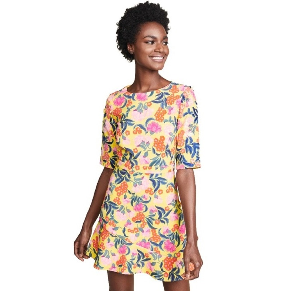 SALONI Celia Dress Yellow Azalea Floral Size 4 Sequin Colorful Chic Sexy‎ Cute